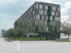 Architect's impression of the new Premier Inn at Pacific Quay, image by Lawrence McPherson Associates